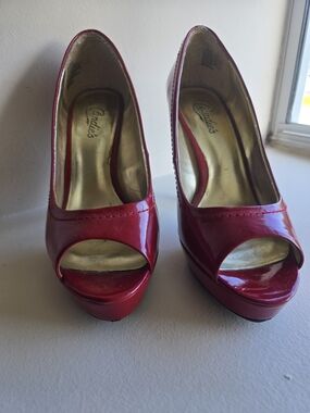 Candie's Red Patent Peep-Toe Platform Heels